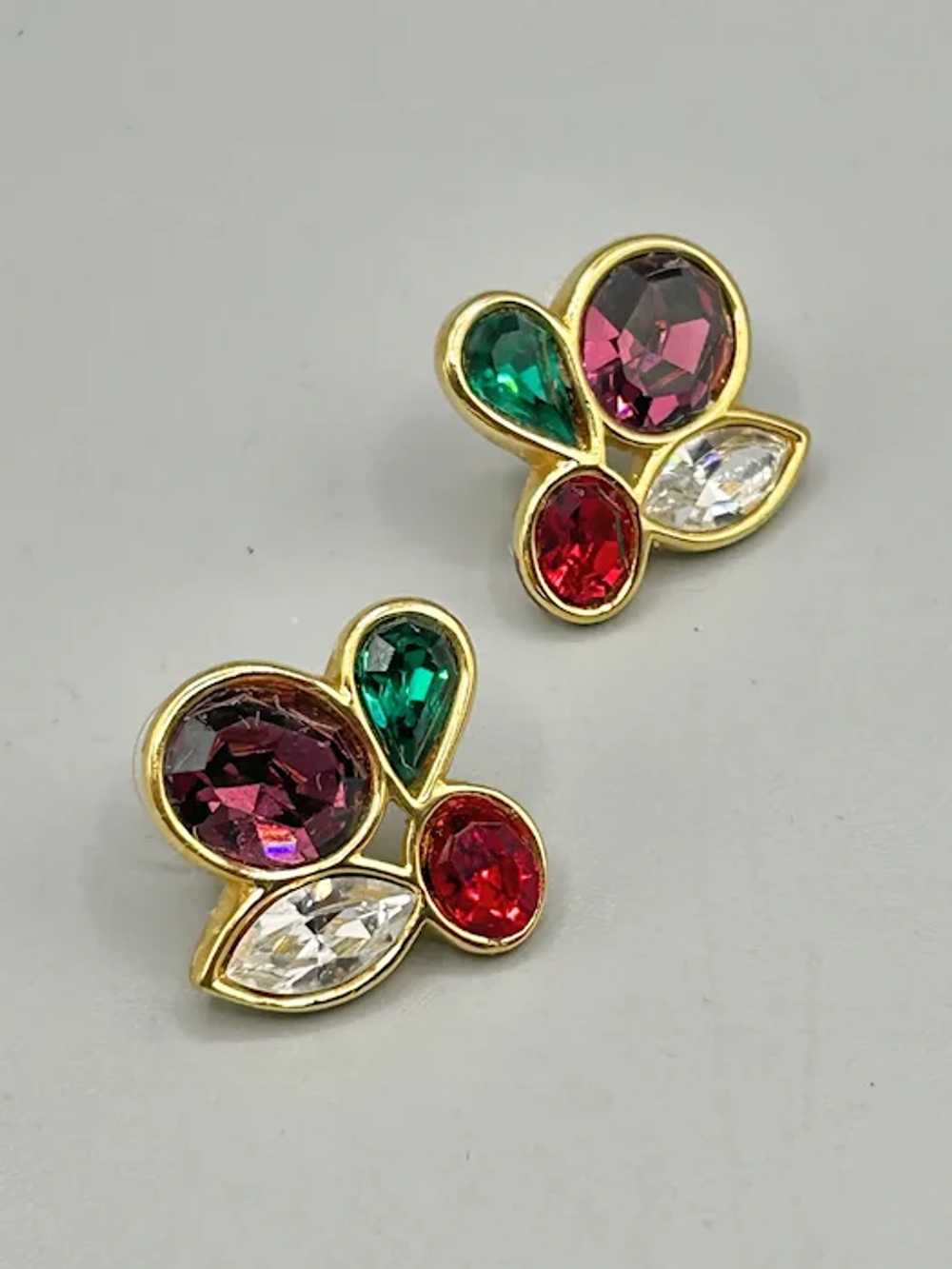 Vintage Swarovski Crystal Stud Earrings Gold Tone… - image 5