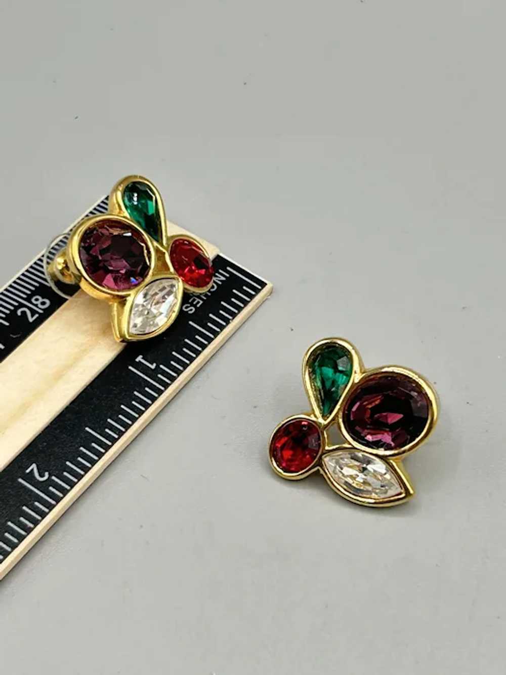 Vintage Swarovski Crystal Stud Earrings Gold Tone… - image 7