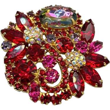 Vintage Juliana D&E Red & Fuchsia Rhinestone Brooc