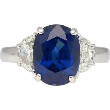 4.22 Carat Vivid Blue Oval Cut Sapphire & Diamond 