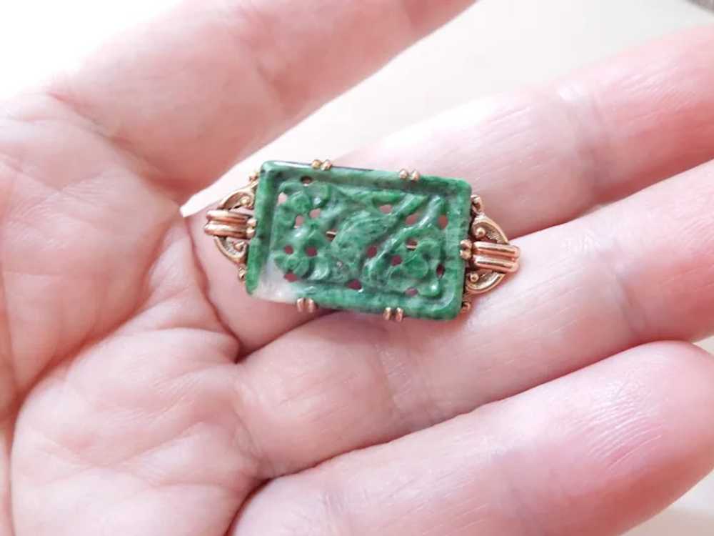 Antique Edwardian 14K Gold Pierce Carved Jadeite … - image 2