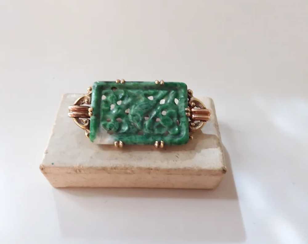 Antique Edwardian 14K Gold Pierce Carved Jadeite … - image 3