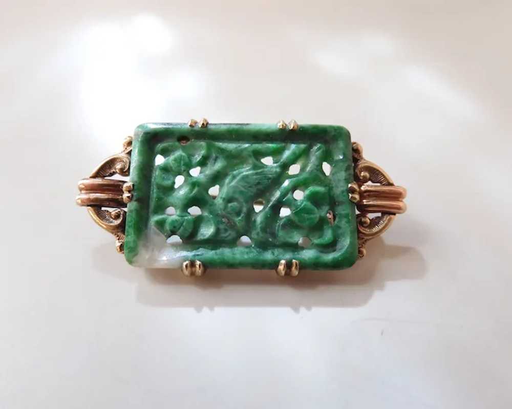 Antique Edwardian 14K Gold Pierce Carved Jadeite … - image 7