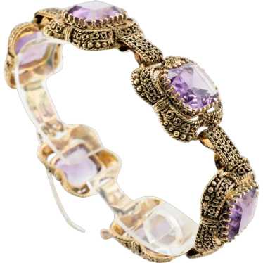 Amethyst Bracelet 14K Gold Vintage Chunky Large