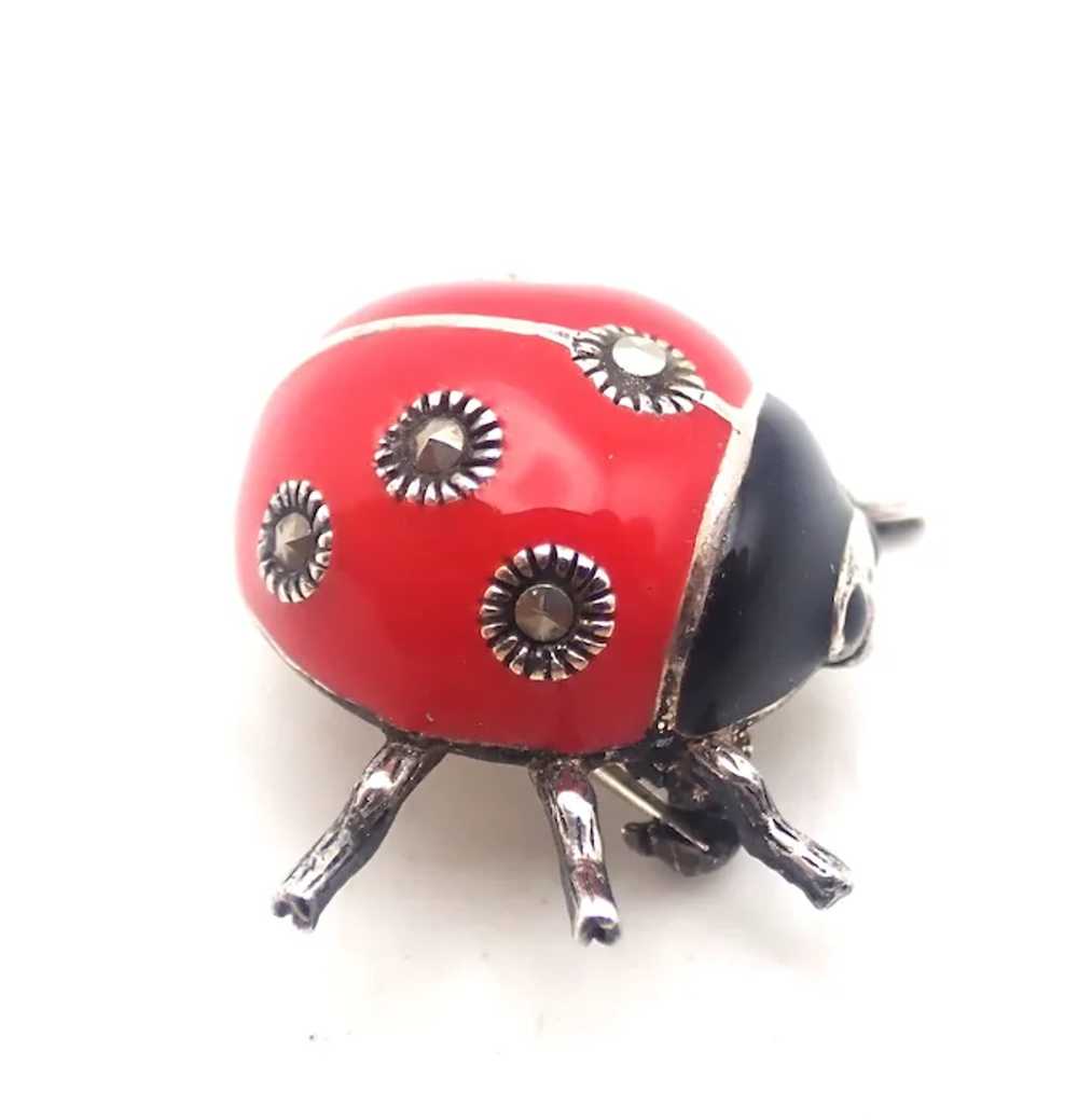 Sterling Silver Enamel and Marcasite Ladybug Pin - image 3