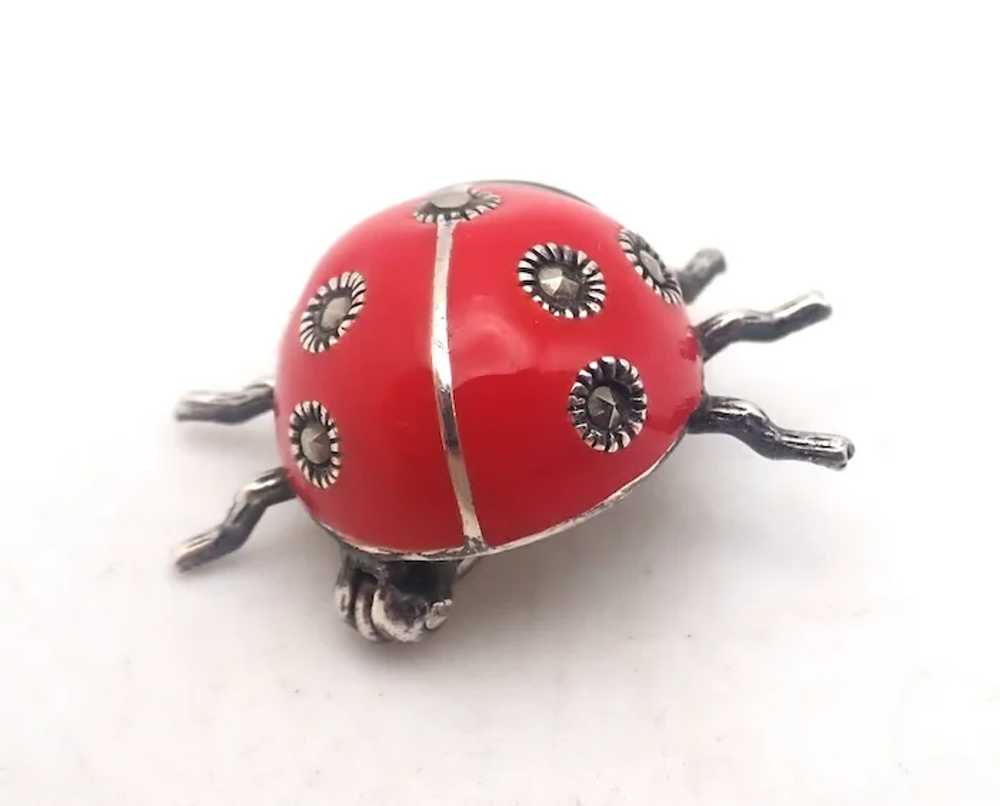 Sterling Silver Enamel and Marcasite Ladybug Pin - image 4