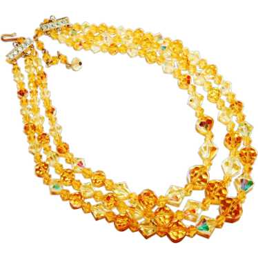 Fabulous YELLOW & AMBER Aurora Crystal 3 Strand V… - image 1