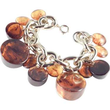 Germany Chunky Lucite Faux Amber Charm Bracelet