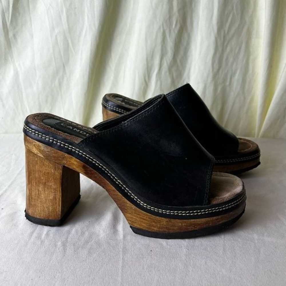 Vintage 90s Y2K Candies Black Leather Mule Sandal… - image 1