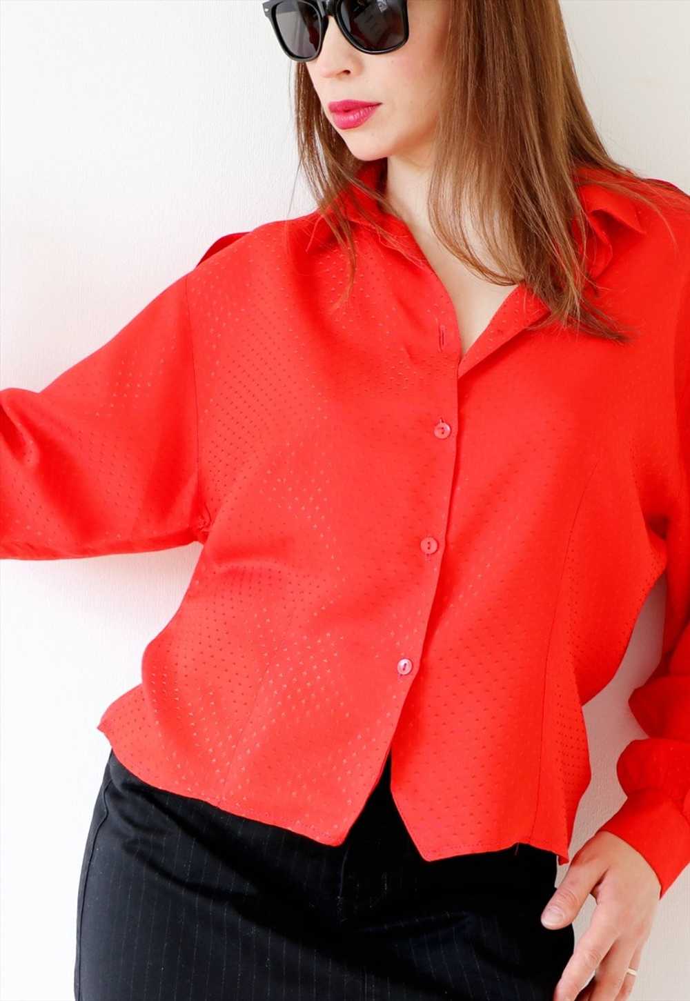 80s 90s Vintage Shirt Blouse Button Down Bright R… - image 2