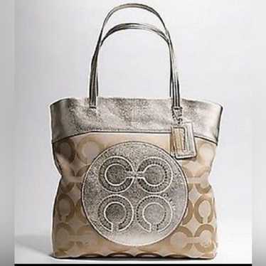 Coach Julia Op Art Signature Khaki Gold Leather S… - image 1