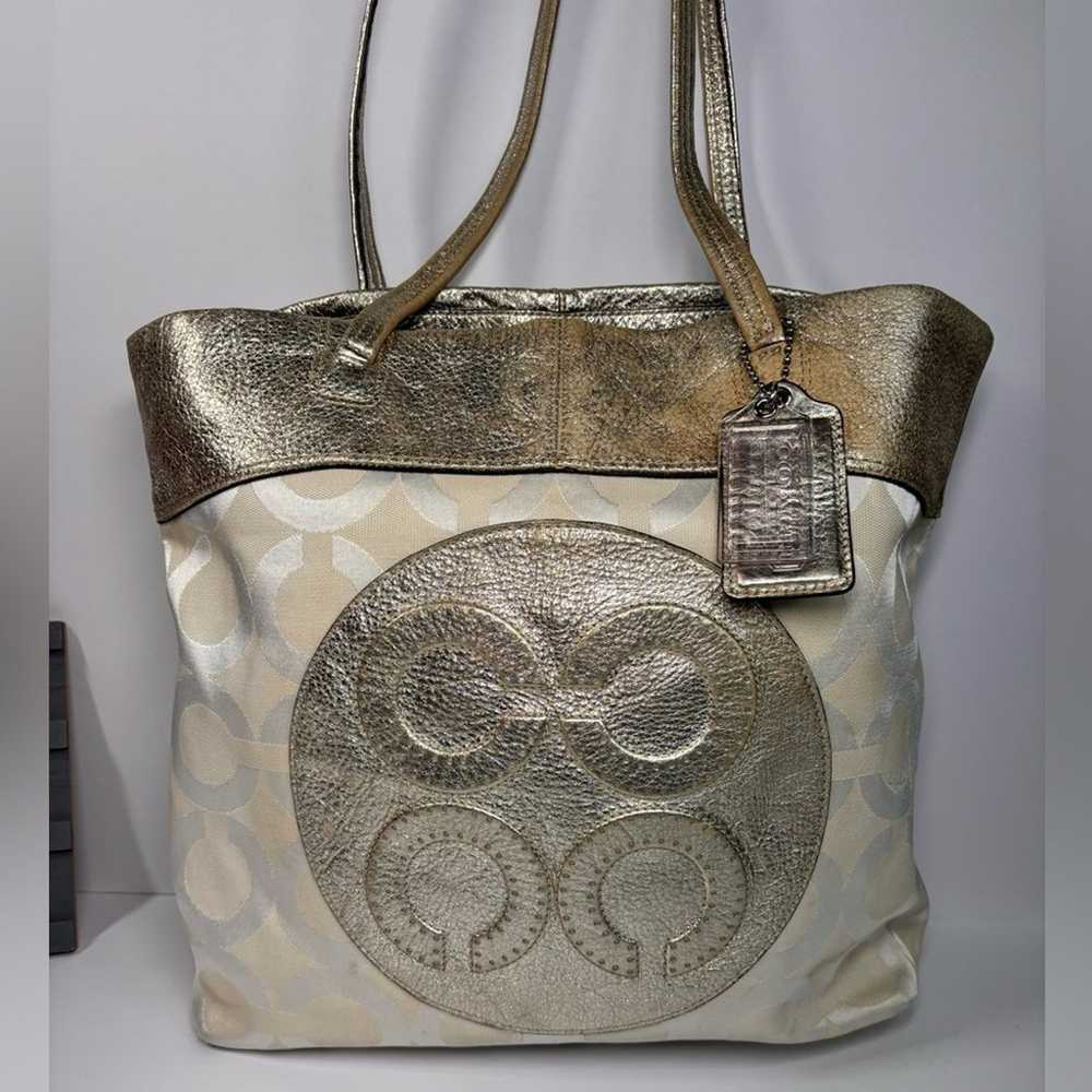 Coach Julia Op Art Signature Khaki Gold Leather S… - image 2