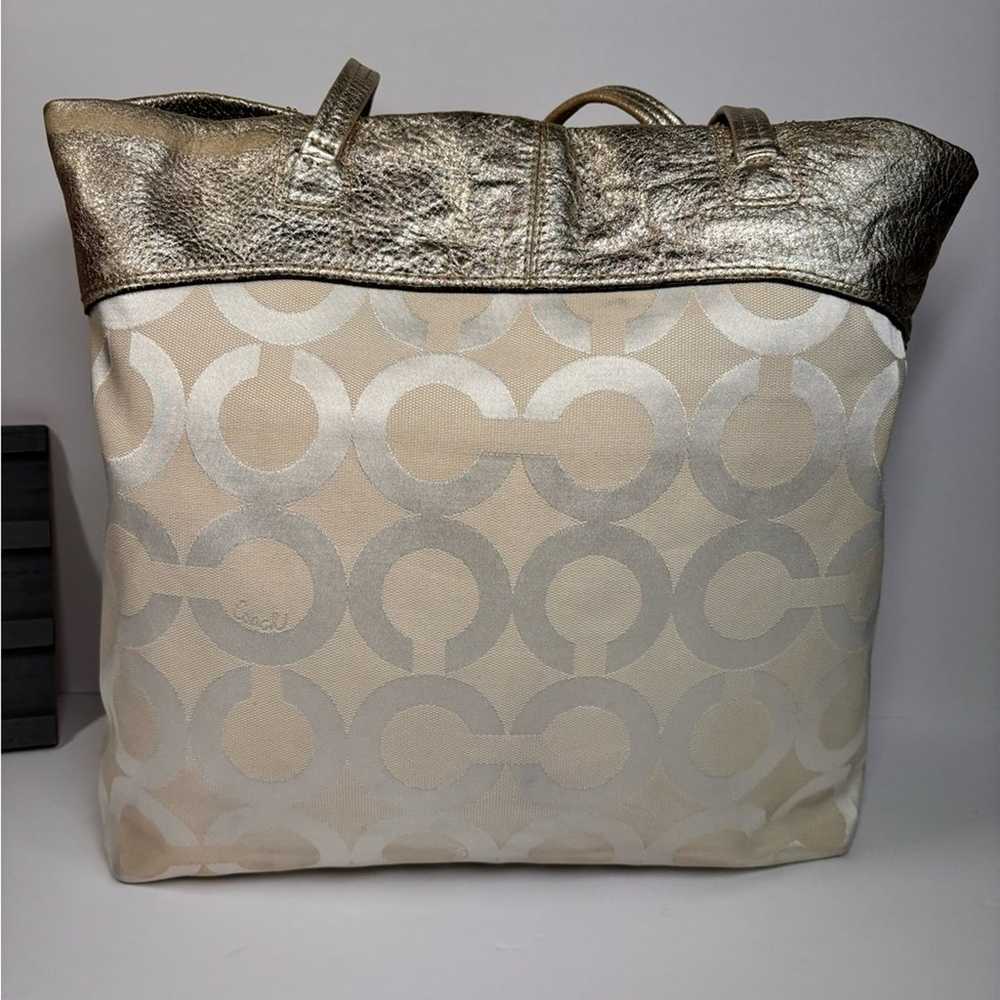 Coach Julia Op Art Signature Khaki Gold Leather S… - image 3