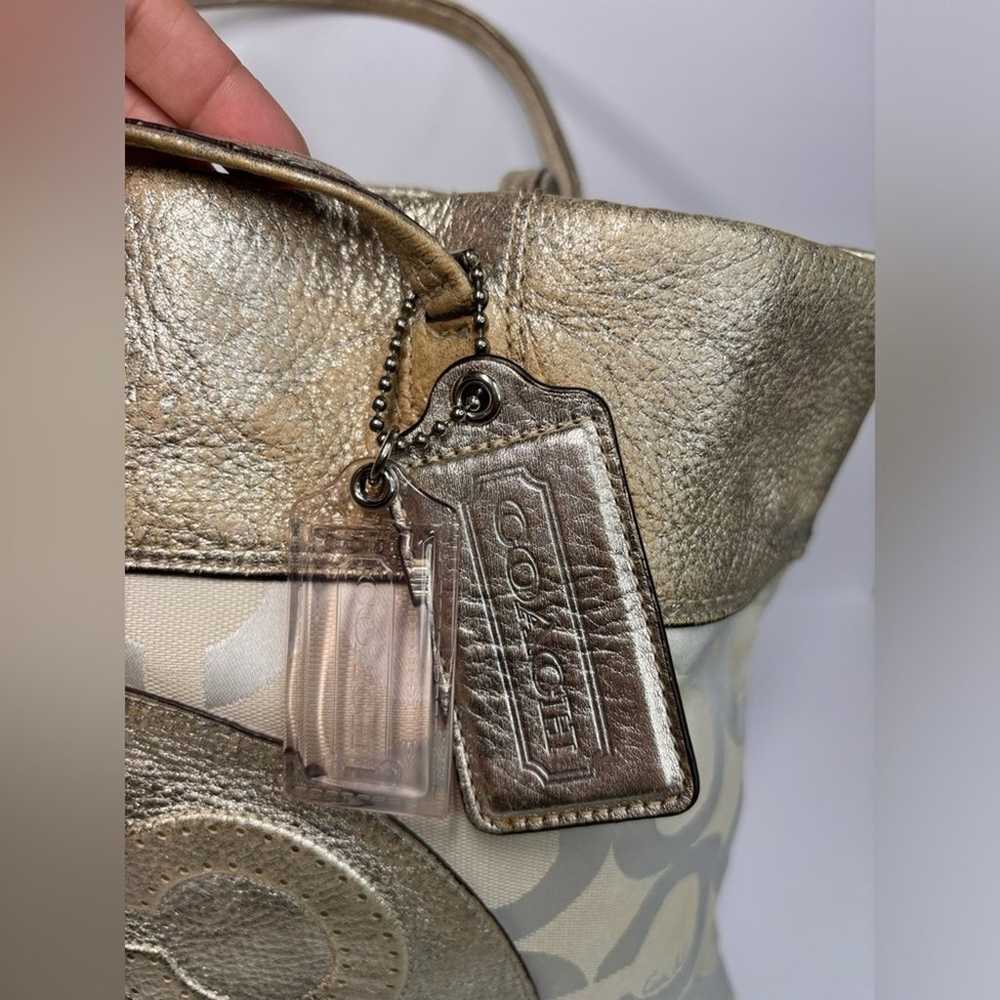 Coach Julia Op Art Signature Khaki Gold Leather S… - image 4