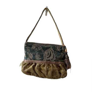 Sharif good Woven Leather Crossbody Bag Olive Green Vintage 1990s EUC