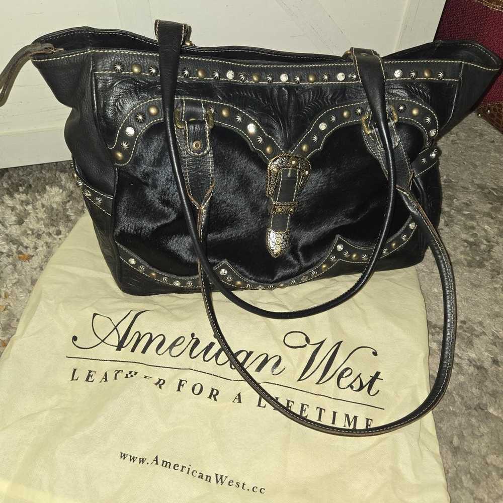 American West Cowhide Black Bling Purse with Dust… - image 1