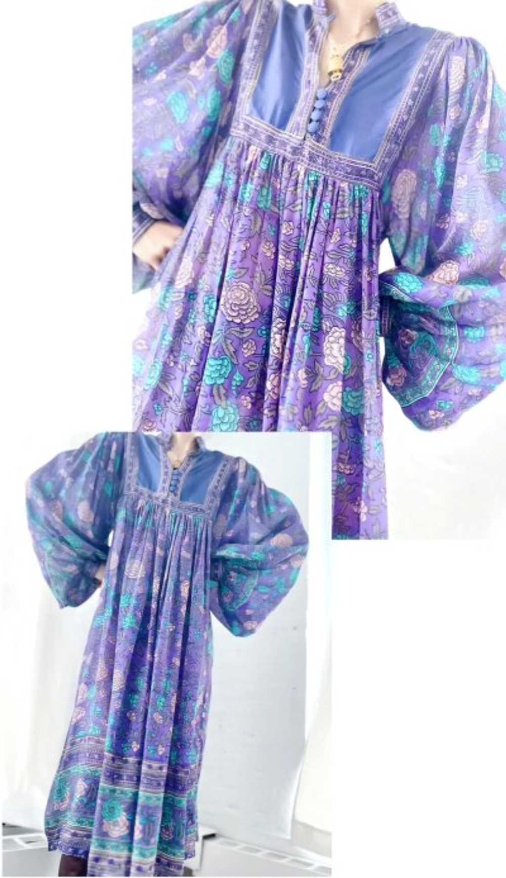 70s silk chiffon India balloon sleeve dress - image 2