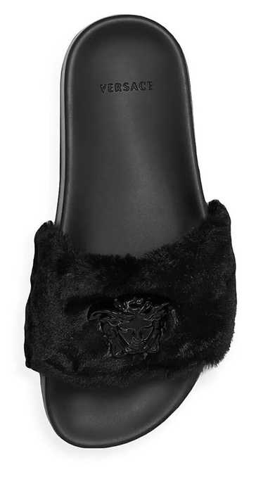 Product Details Versace Black Faux Fur Medusa Slid