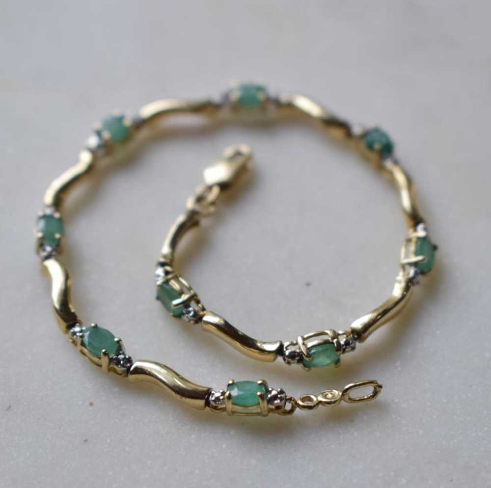 10K Gold Emerald Wavy Link Bracelet | Used,… - image 2