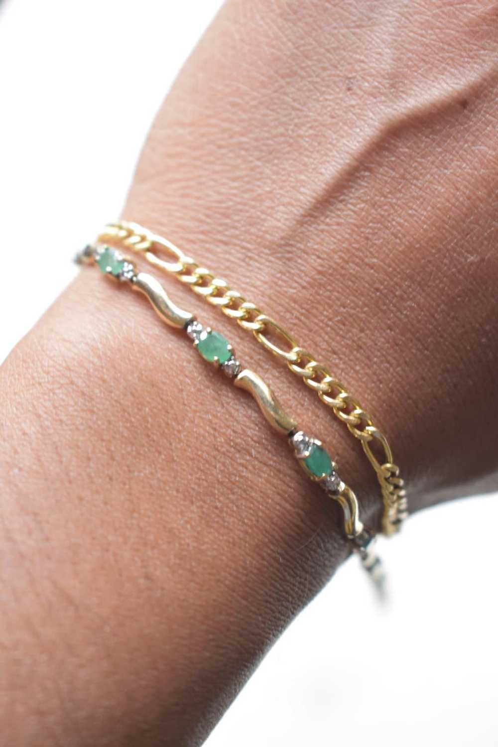 10K Gold Emerald Wavy Link Bracelet | Used,… - image 4