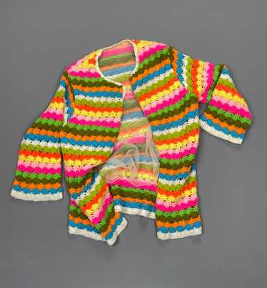 ADORABLE! 1960S NEON CROCHET KNIT CARDIGAN SWEATER