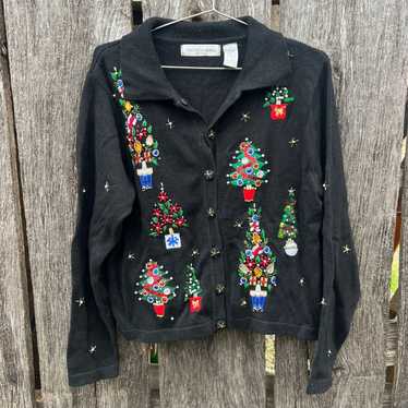 Vintage 90s Embroidered Embellished Christmas Tre… - image 1