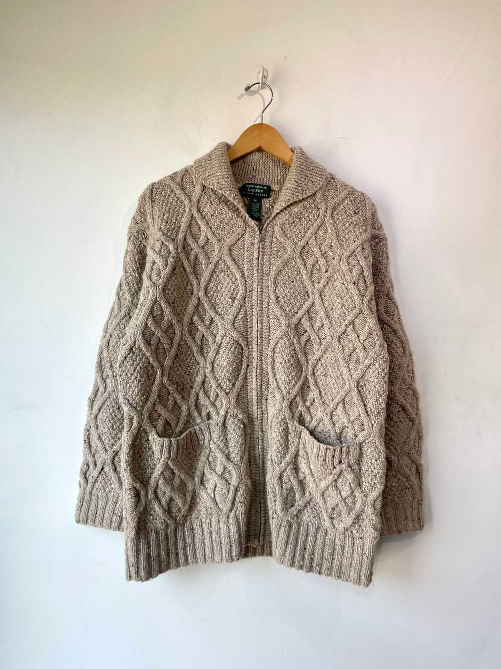 Vintage Ralph Lauren Oatmeal Cable-knit Cardigan - image 1