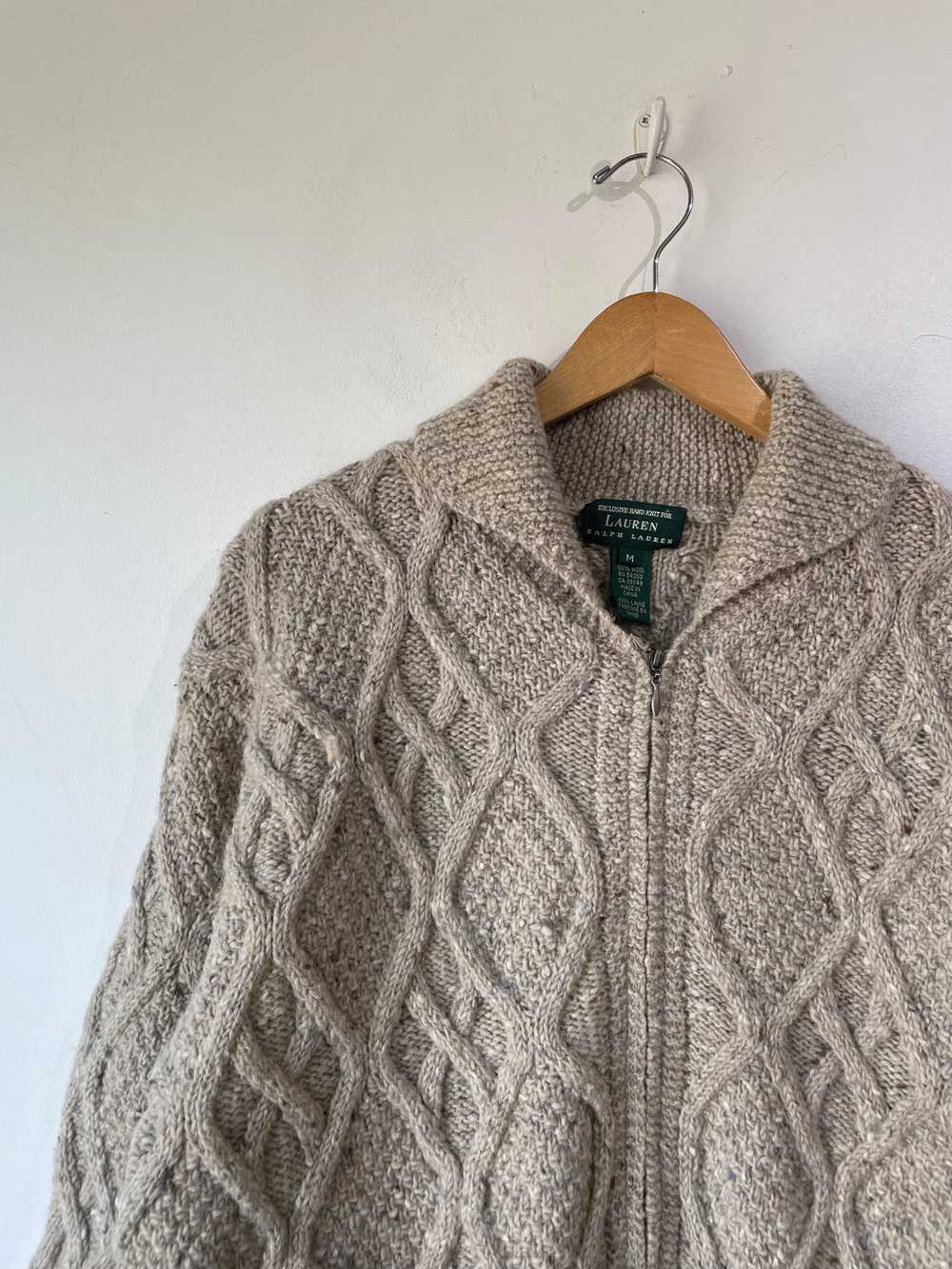 Vintage Ralph Lauren Oatmeal Cable-knit Cardigan - image 2