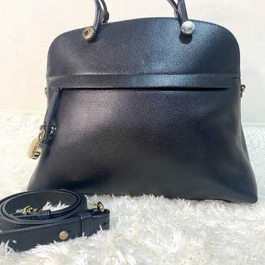 【Excellent Condition】 FURLA Handbag Piper Black 2w