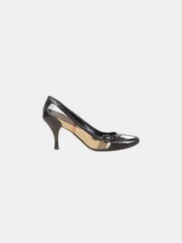 Burberry 2000s Black Leather and Check Canvas Pump