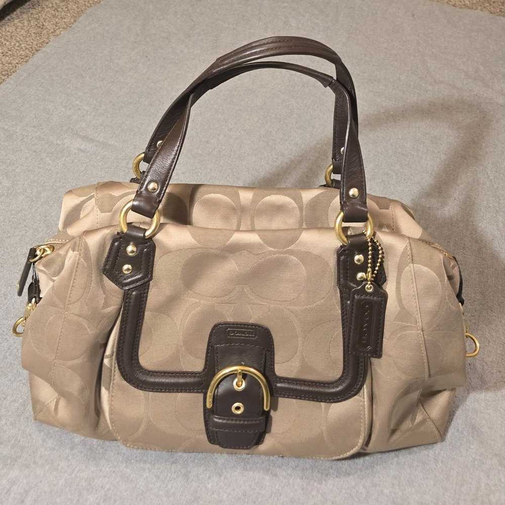 Coach Campbell Signature Khaki/Mahogany Hand Bag … - image 1