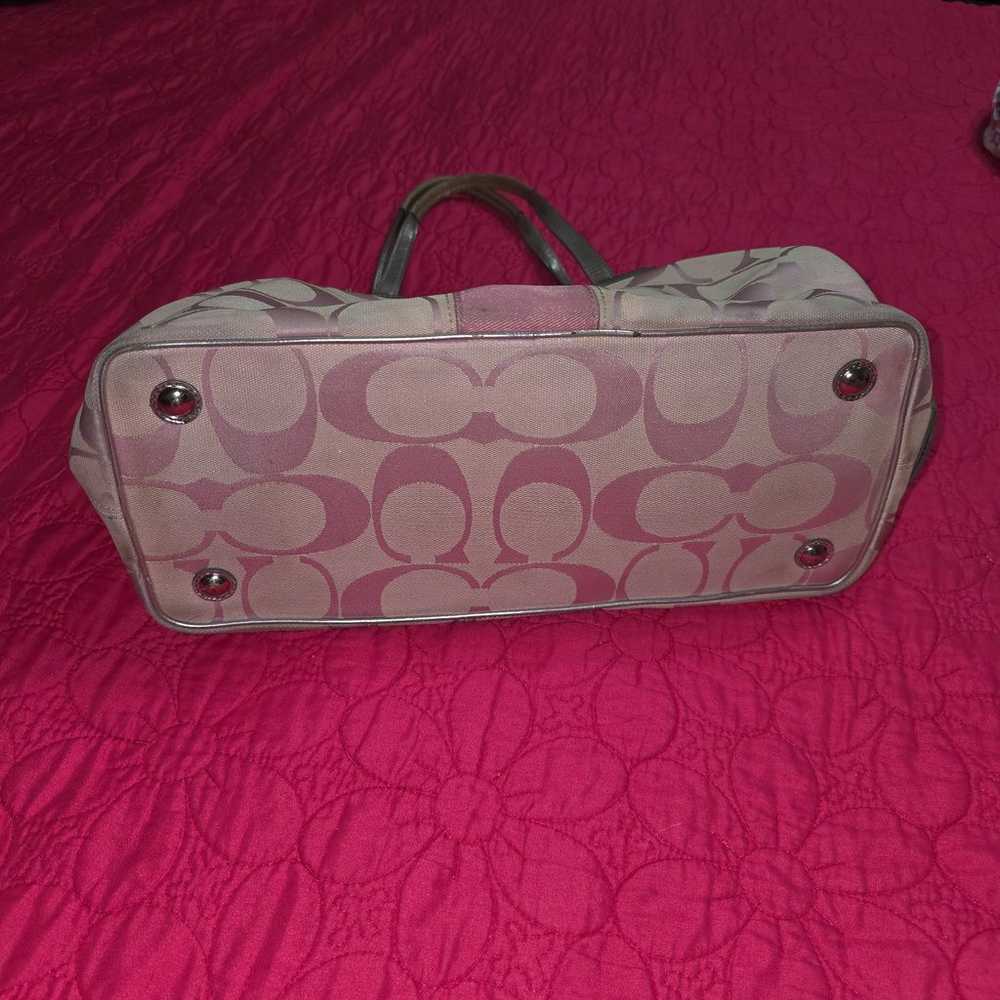 COACH Pink Signature Kisslock Stripe Carry All Ha… - image 3