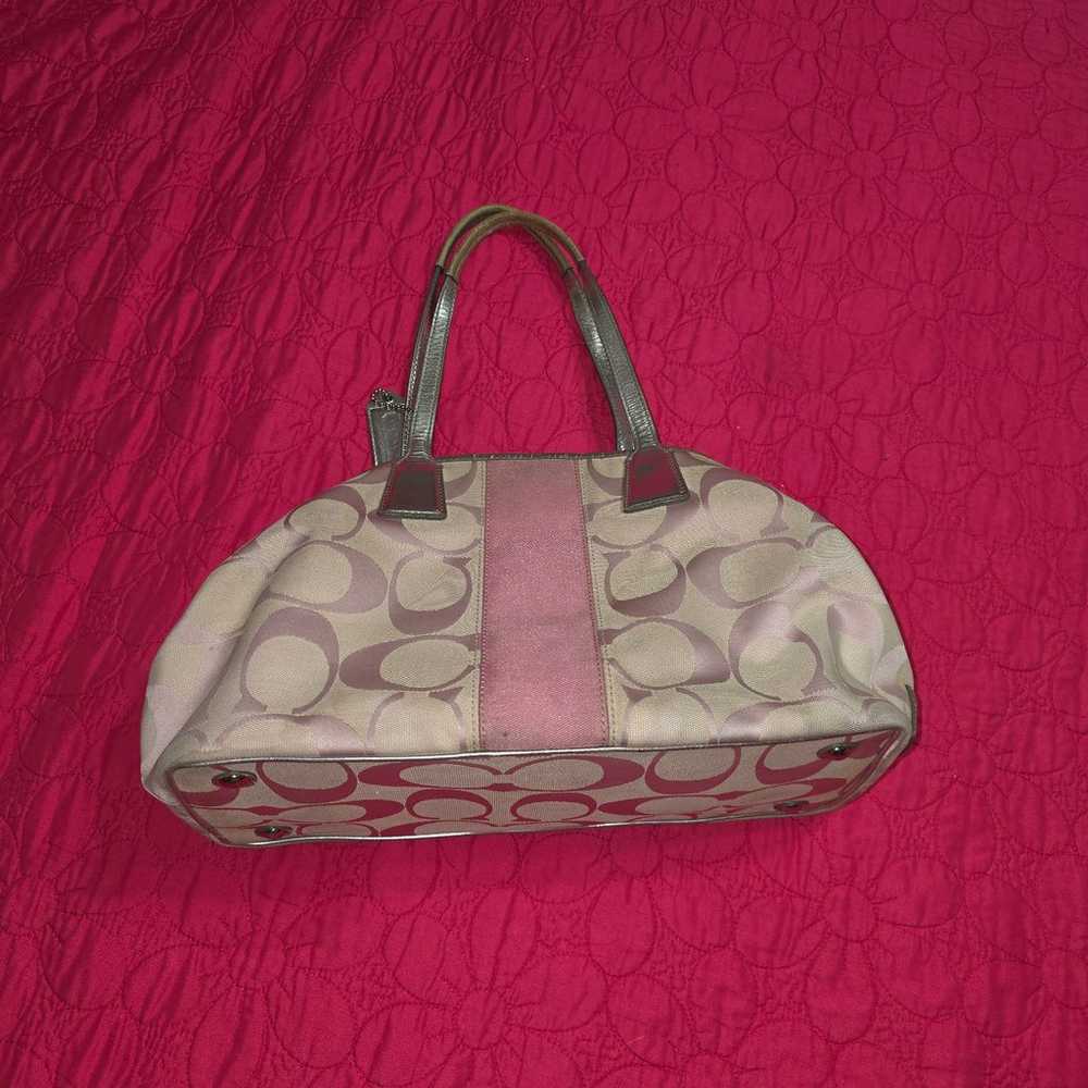 COACH Pink Signature Kisslock Stripe Carry All Ha… - image 4