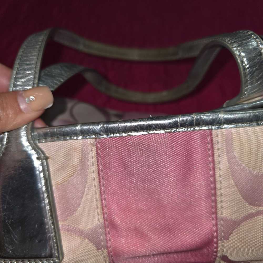 COACH Pink Signature Kisslock Stripe Carry All Ha… - image 5