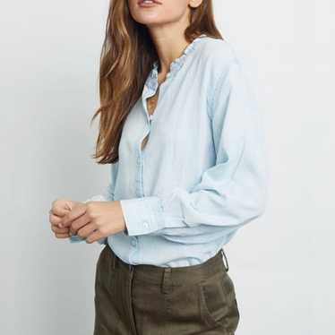 Rails Andie Ruffle Neck Shirt Chambray Denim Butt… - image 1