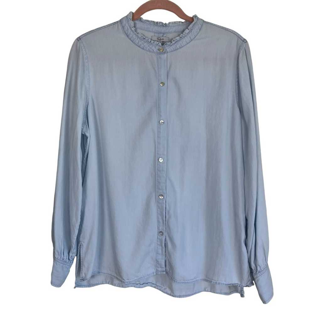 Rails Andie Ruffle Neck Shirt Chambray Denim Butt… - image 2