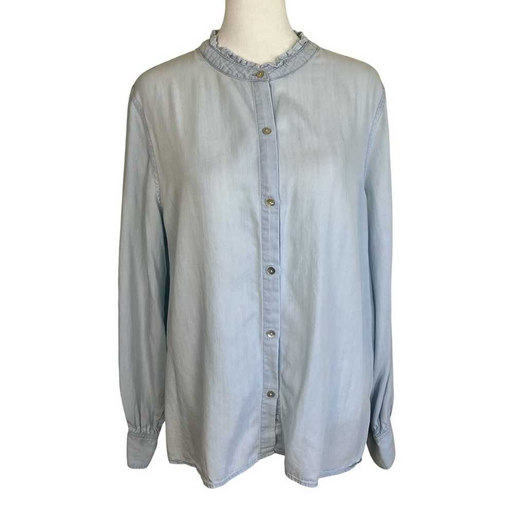 Rails Andie Ruffle Neck Shirt Chambray Denim Butt… - image 3