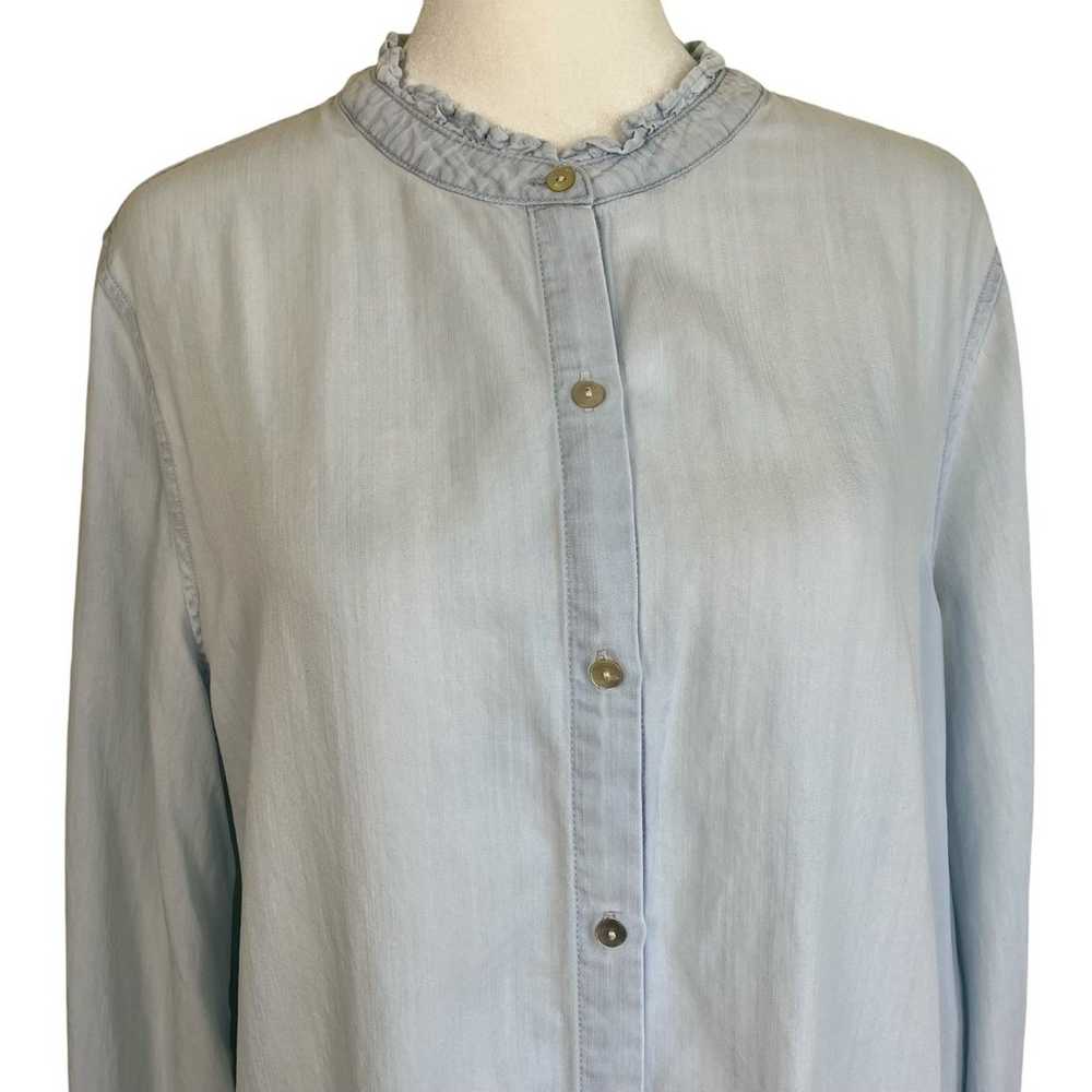 Rails Andie Ruffle Neck Shirt Chambray Denim Butt… - image 4