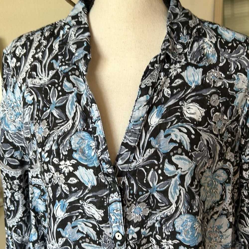 tahari button down linen boho floral black tunic … - image 2