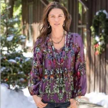 Sundance Floral 100% Silk Blouse stop Medium Amet… - image 1