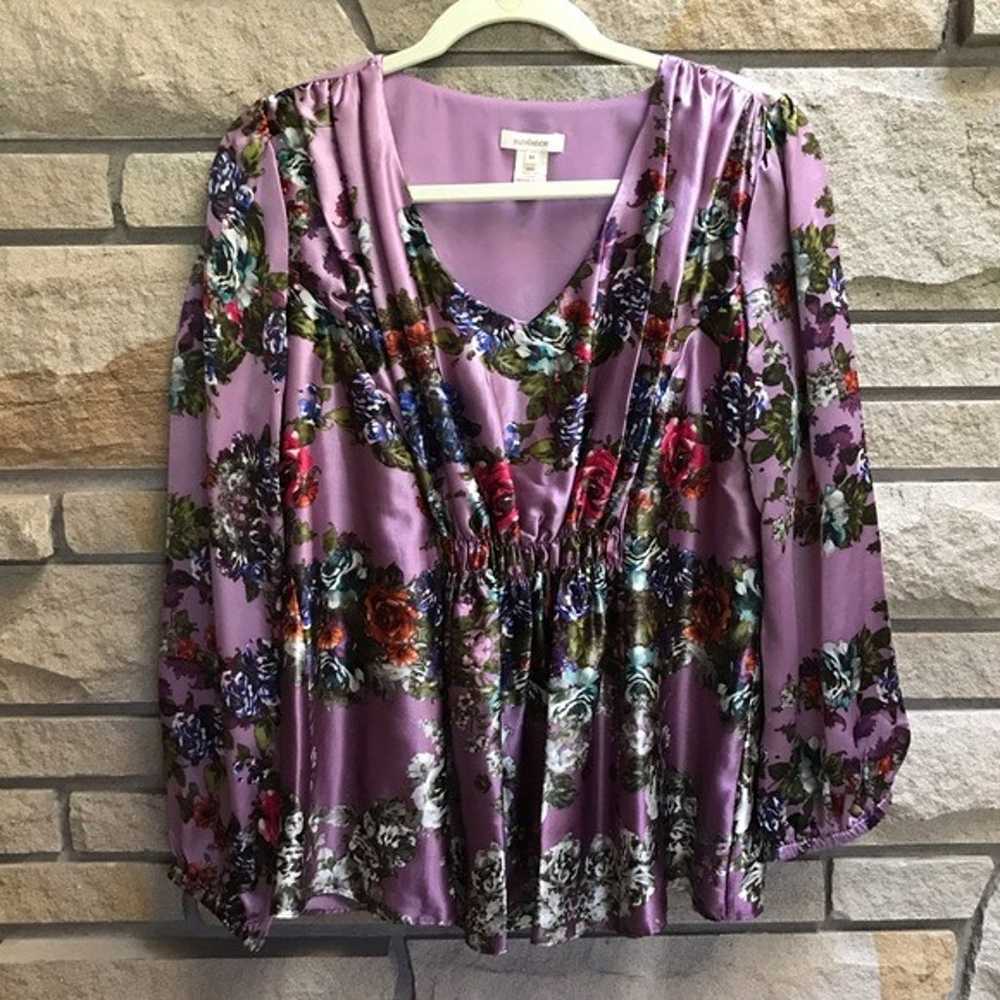 Sundance Floral 100% Silk Blouse stop Medium Amet… - image 2