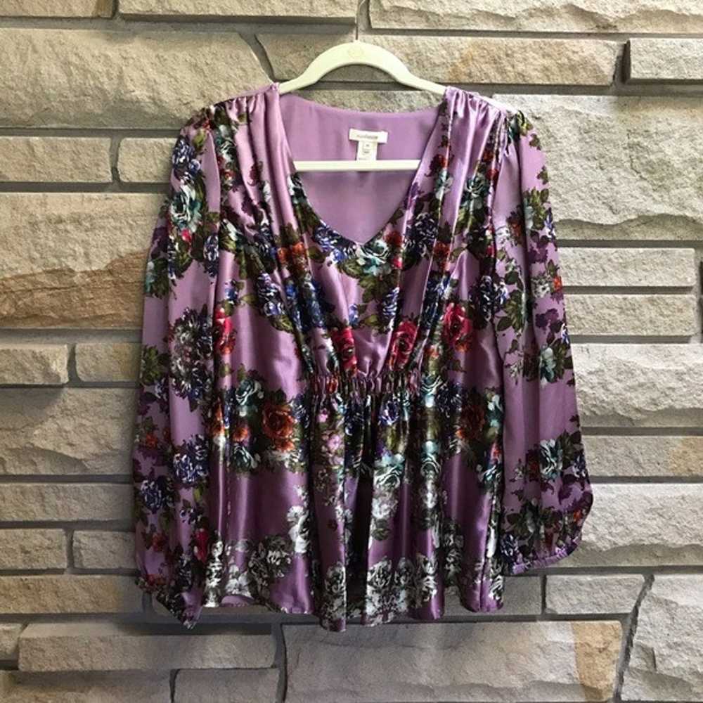 Sundance Floral 100% Silk Blouse stop Medium Amet… - image 7