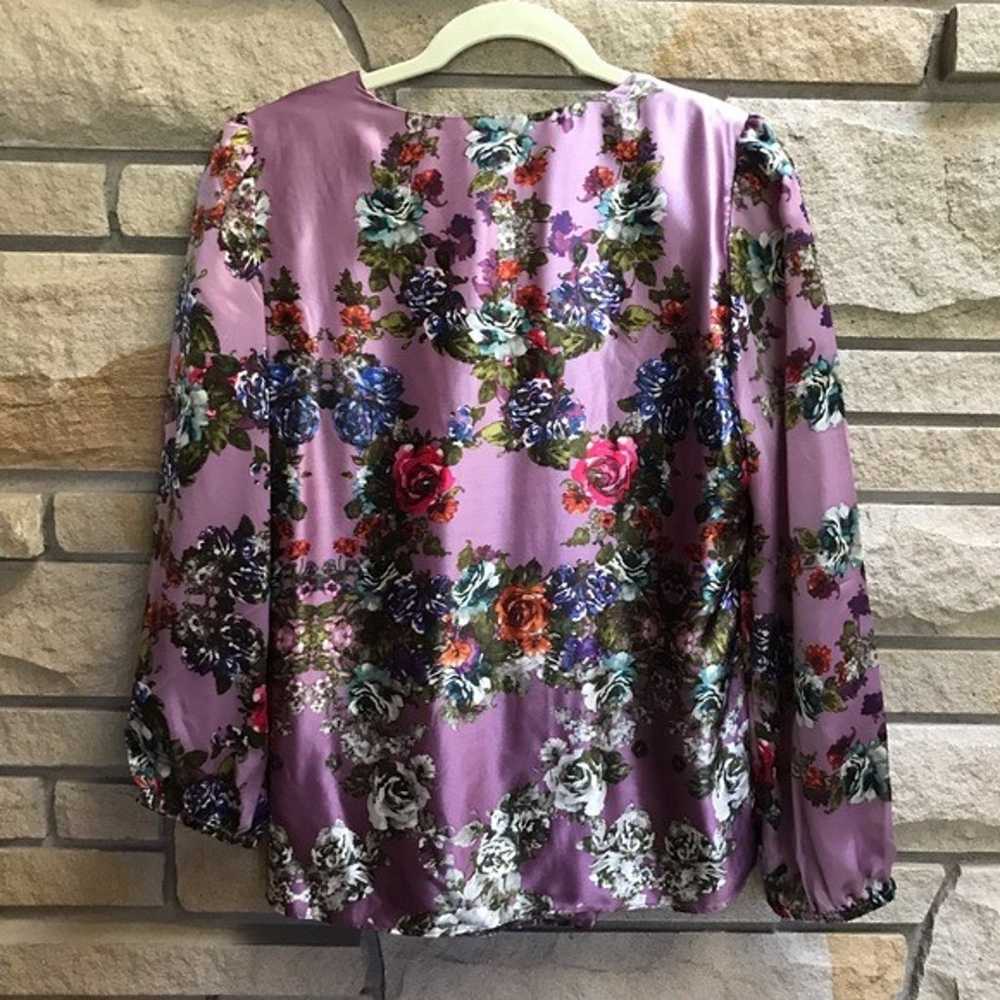 Sundance Floral 100% Silk Blouse stop Medium Amet… - image 8