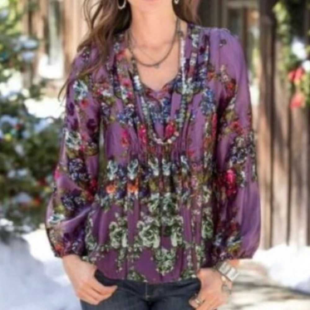 Sundance Floral 100% Silk Blouse stop Medium Amet… - image 9