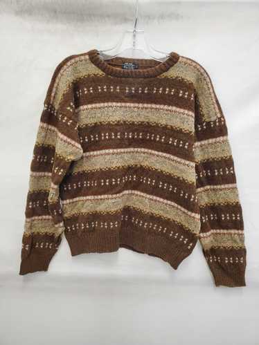 Pure Wool WM's Brown Pattern Crewneck Wool Sweater