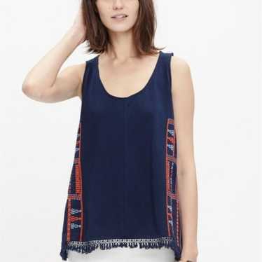 Madewell Scoop Neck Embroidered Fringe Hem Sleeve… - image 1