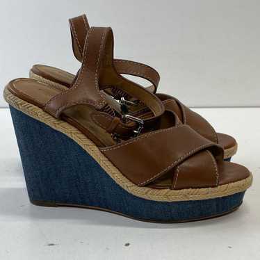 Coach Leather Platform Wedge Sandals Brown 6 - image 1