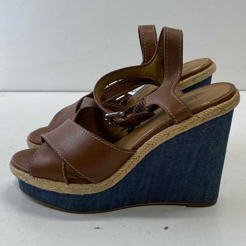 Coach Leather Platform Wedge Sandals Brown 6 - image 2