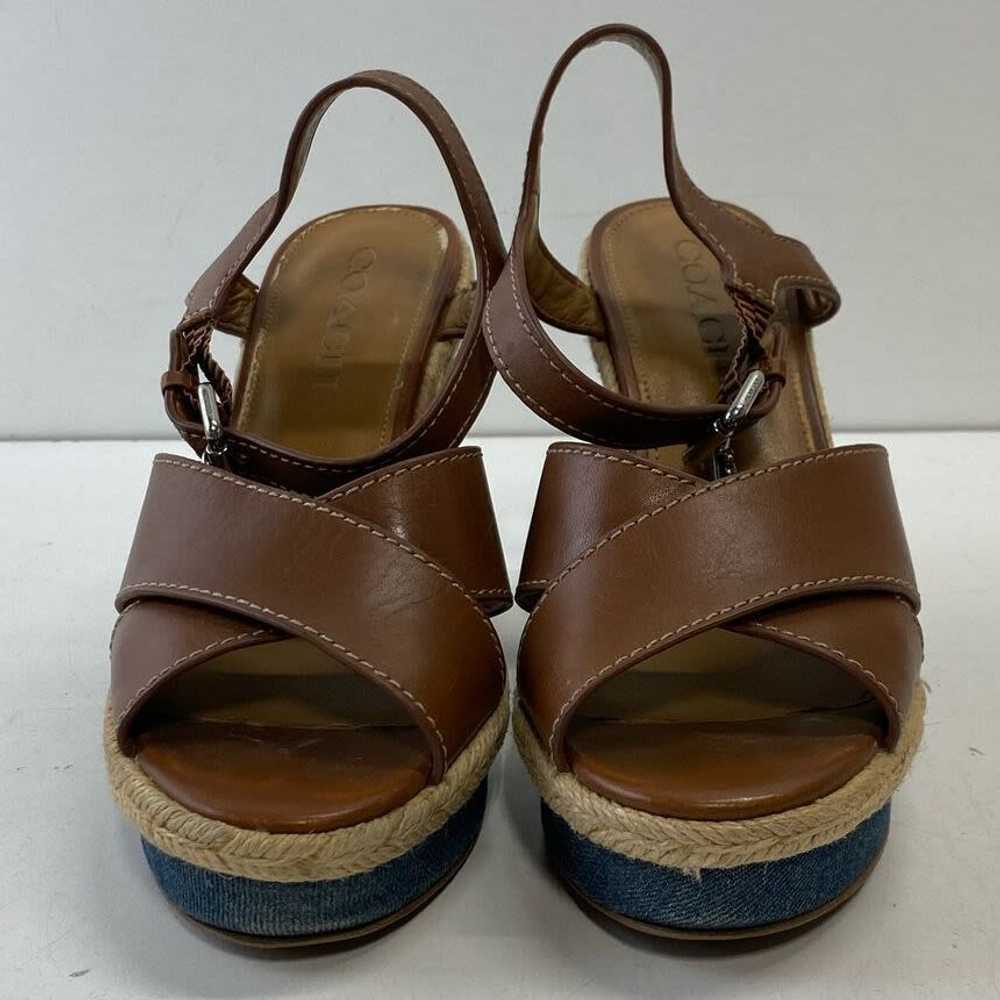 Coach Leather Platform Wedge Sandals Brown 6 - image 3