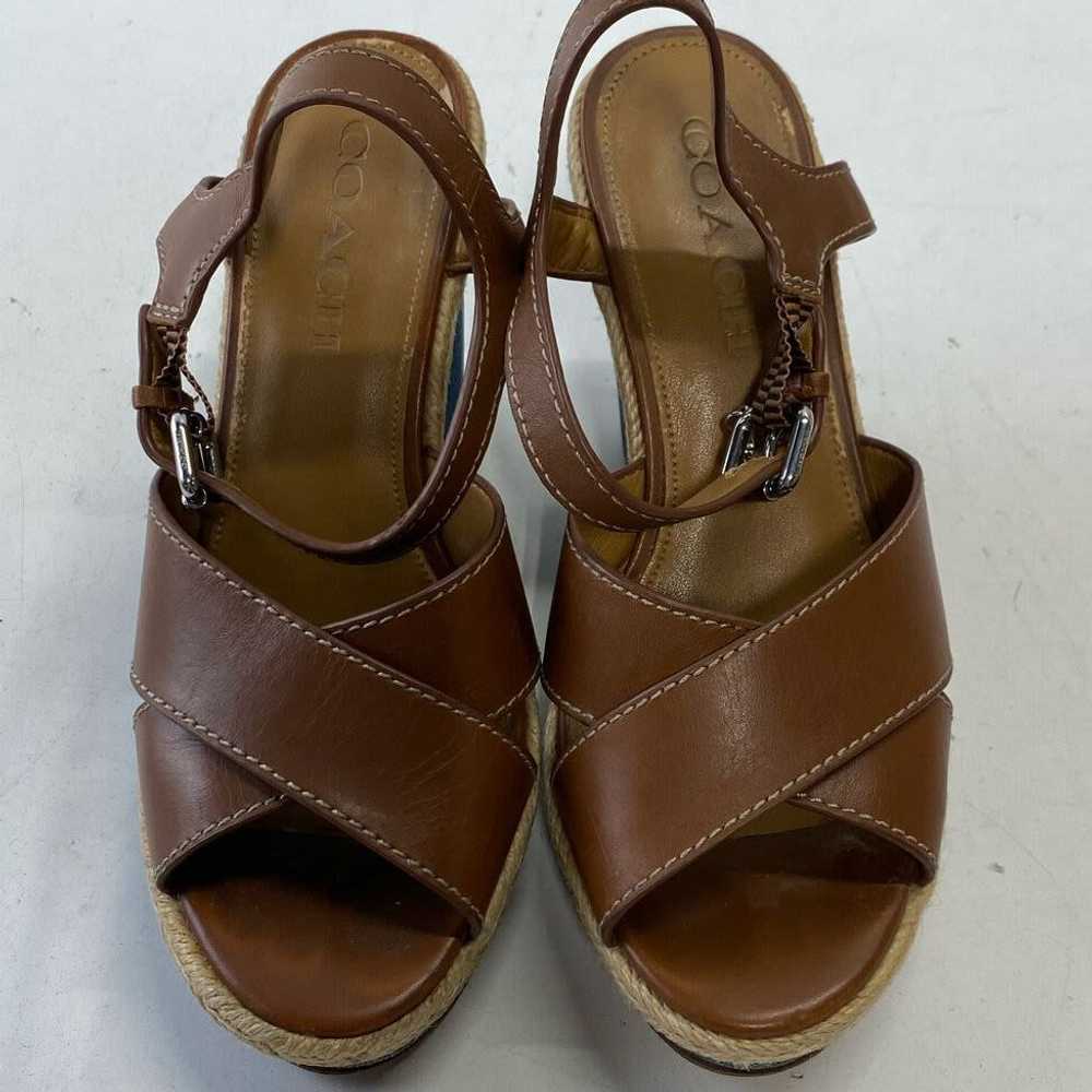 Coach Leather Platform Wedge Sandals Brown 6 - image 5